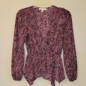 MICHAEL Michael Kors Burgandy and Black Paisley‎ Wrap Blouse. Whimsy Boho